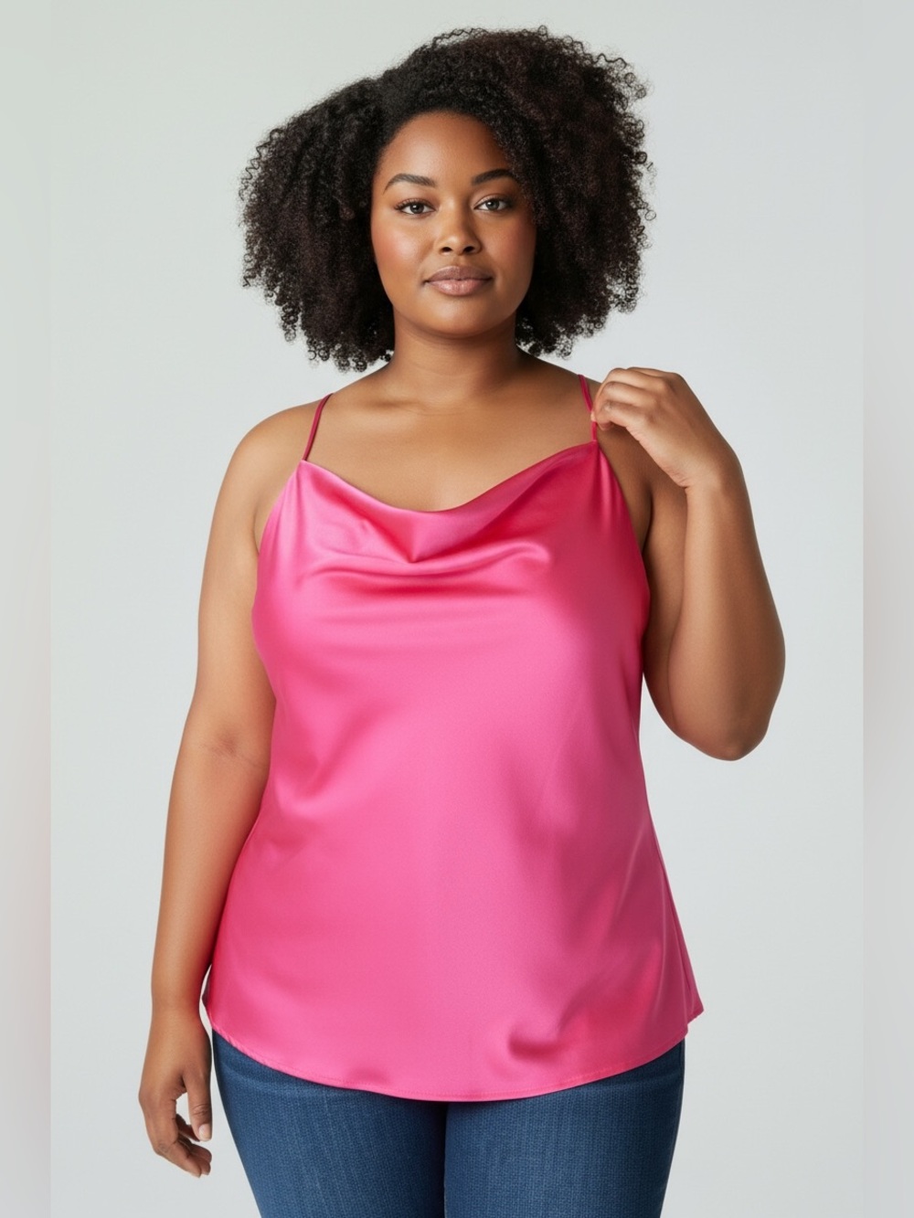 The Drop Women's Christy Cowl Neck Cami Silky Stretch Top, Hot Pink
